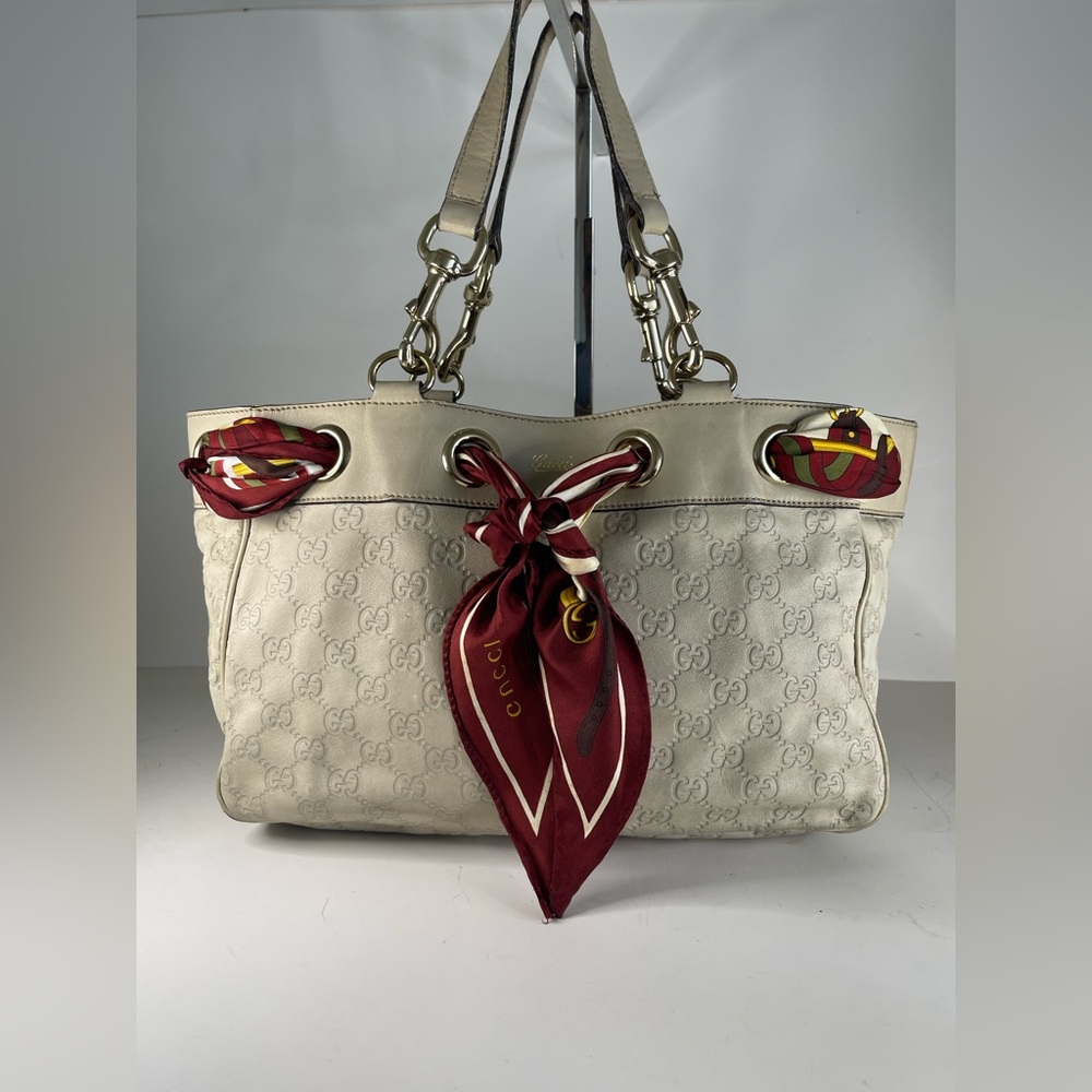 Gucci White Guccissima Leather Positano Scarf Tote